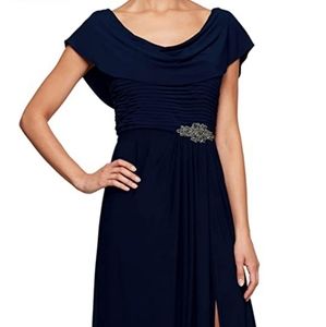 NEW ALEX EVENINGS Cowl Neck Beaded Waist Gown Mother of the Bride Dress